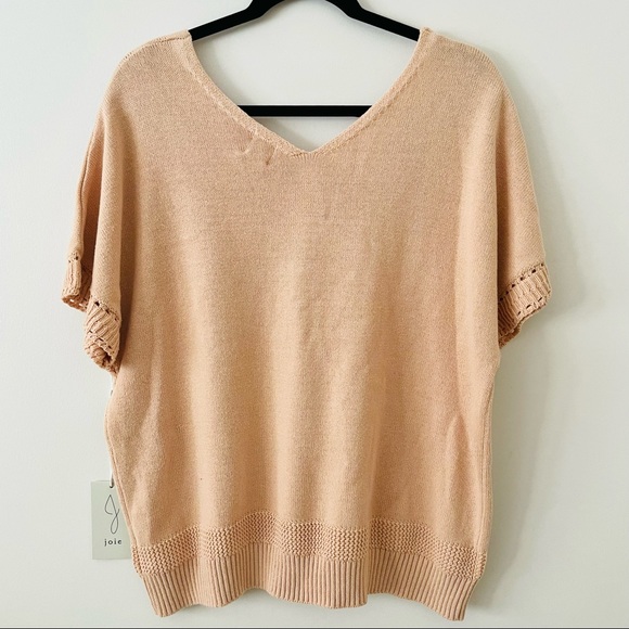 Joie Women's Cotton Peach Pink V-Neck Short Bat Sleeves Knit Sweater Size US XL - Picture 2 of 16